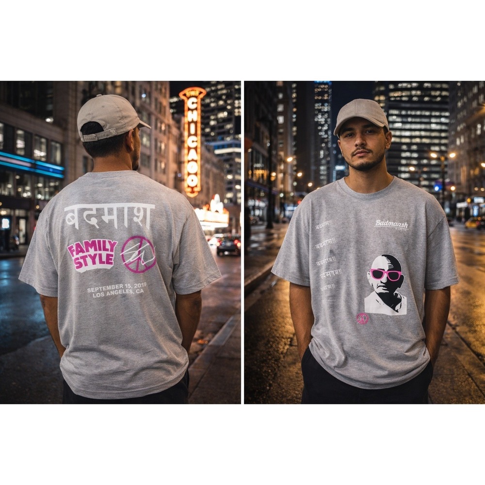 Badmaash Family Style Gandhi T-Shirt Mens XXL Grey Streetwear LA Event‎ 2019 Tee